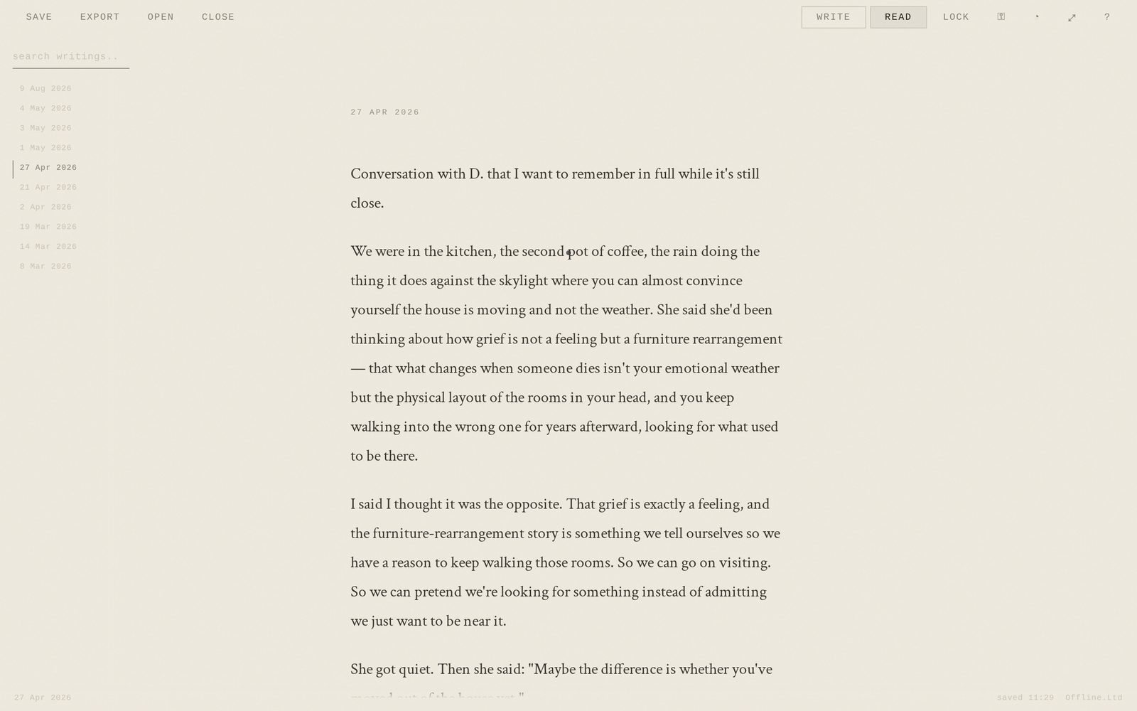 Read view, parchment theme — light theme, read view of The Eternal Journal