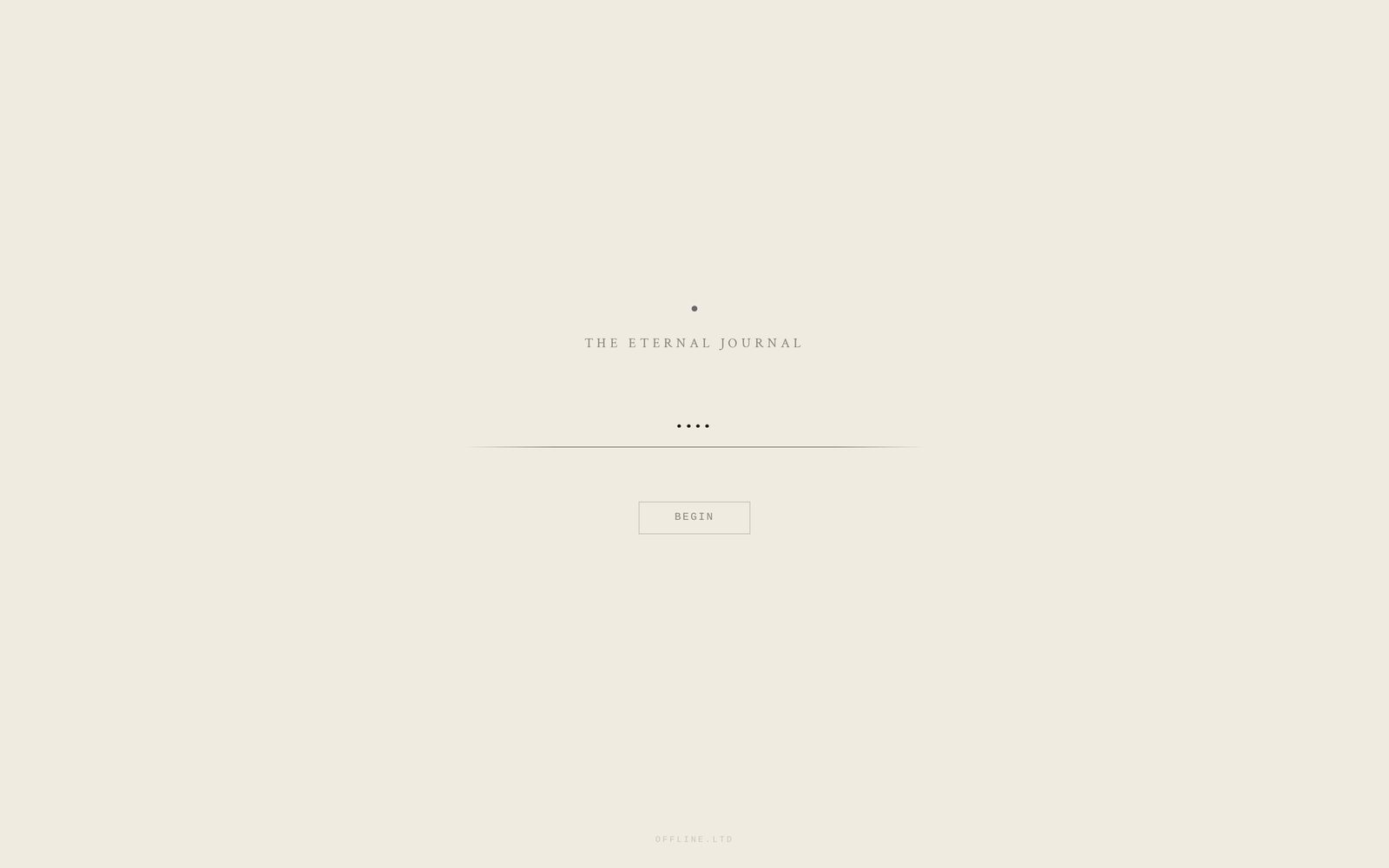 Lock screen, parchment theme — light theme, security view of The Eternal Journal
